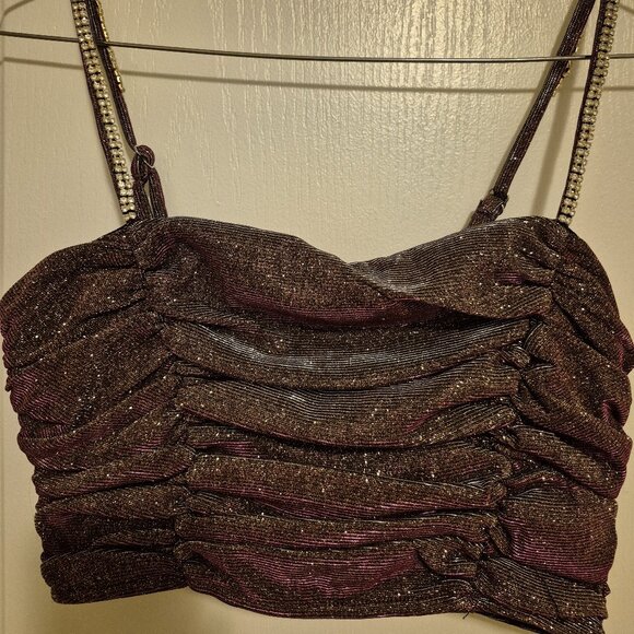 Brand New Metallic Fuchsia Cropped Top with Rhinestone Straps - Picture 1 of 3